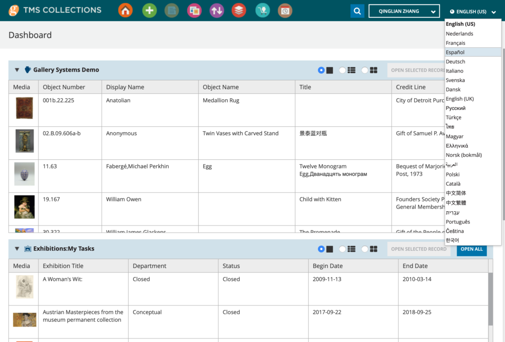 Supported Languages Menu | Multilingual Functionality in TMS Collections