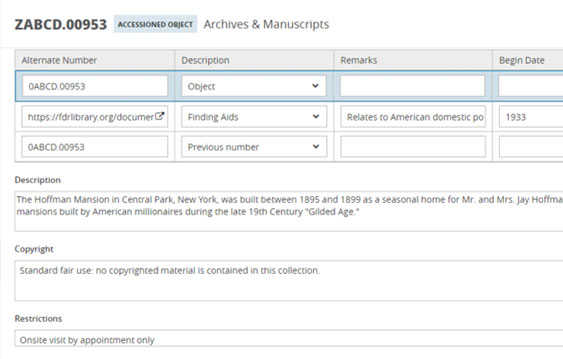 Archive Data Entry View | Archive Management and Special Collections | Gallery Systems