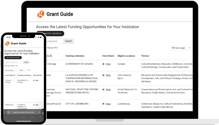 Hyperlinked image of grant guide database