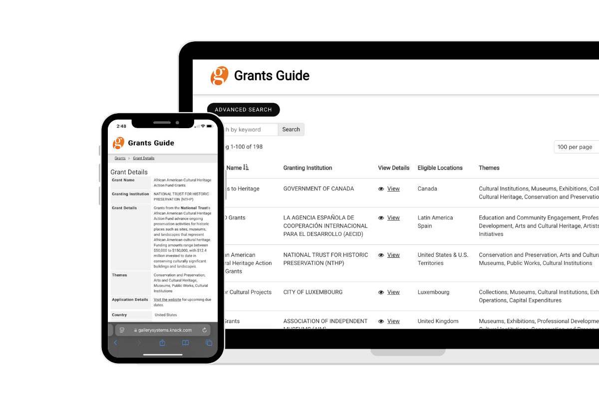 Detail view of the grant guide database