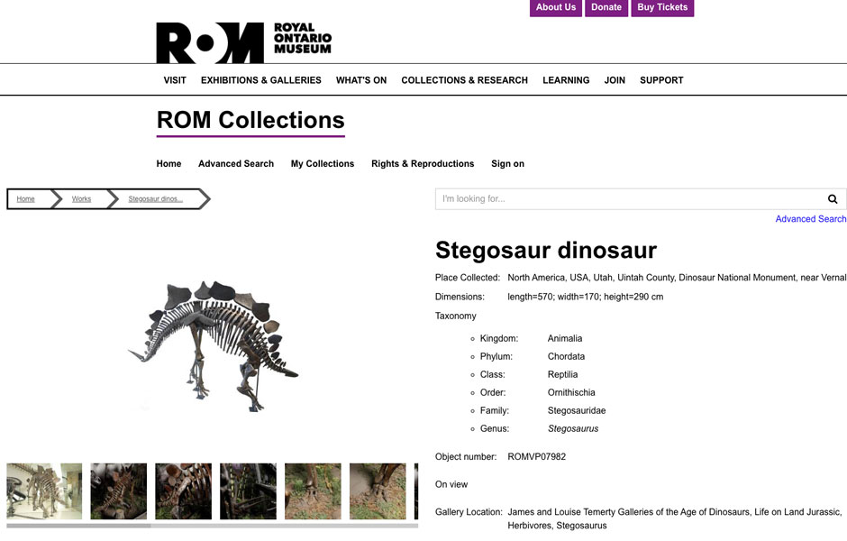 The Royal Ontario Museum (ROM) is using eMuseum's Taxonomy hierarchy display feature.